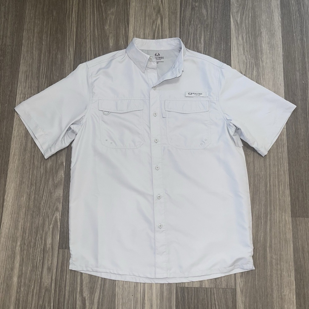 Realtree Men's Short Sleeve Fishing Shirt Light Gray Size Medium Vented Back
